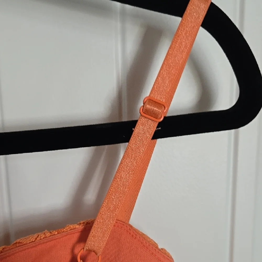 Bebe Orange Lace Midi Dress Sweetheart Neckline w Adjustable & Removable Straps - Picture 6 of 9